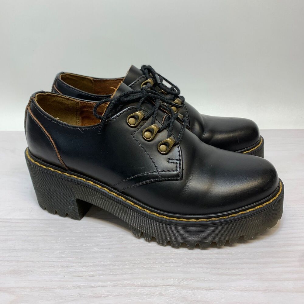 Dr. Martens Leona Lo Platform Oxford Shoes Women’s Size 7 Black Leather Chunky